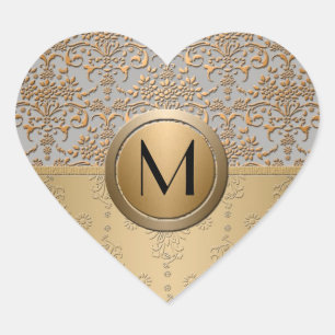 Elegant imitiertes Gold- und Silber-Monogramm-Dama Herz-Aufkleber
