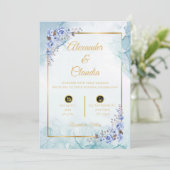 Elegant in Blau: Einladung mit Marmor a (Stehend Vorderseite)