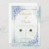 Elegant in Blau: Einladung mit Marmor a (Vorne/Hinten)