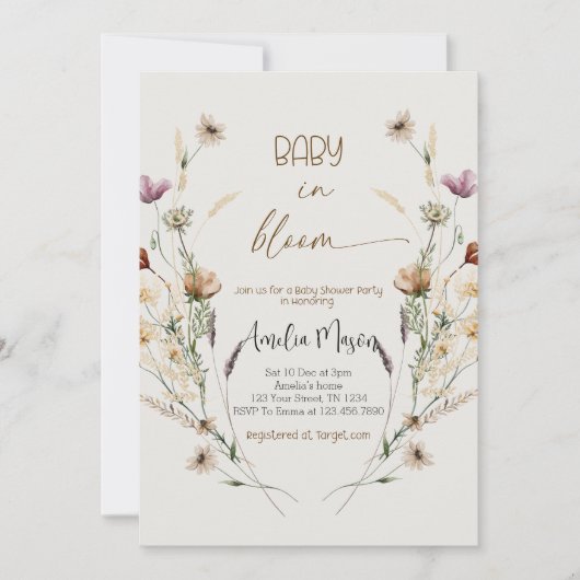 Elegant "In Bloom" Baby Shower Party Einladung (Vorderseite)