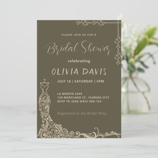 Elegant in Bloom: Einladung zur Brautdusche (Stehend Vorderseite)