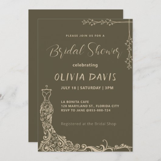 Elegant in Bloom: Einladung zur Brautdusche (Vorne/Hinten)