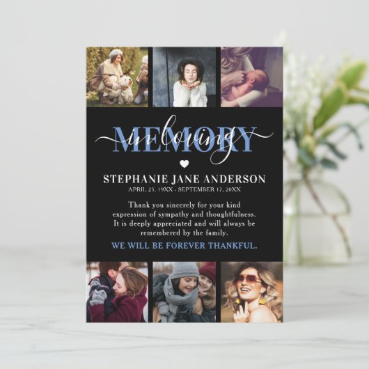 Elegant in der Liebe Erinnerungsfoto Collage Halte Dankeskarte (Stehend Vorderseite)