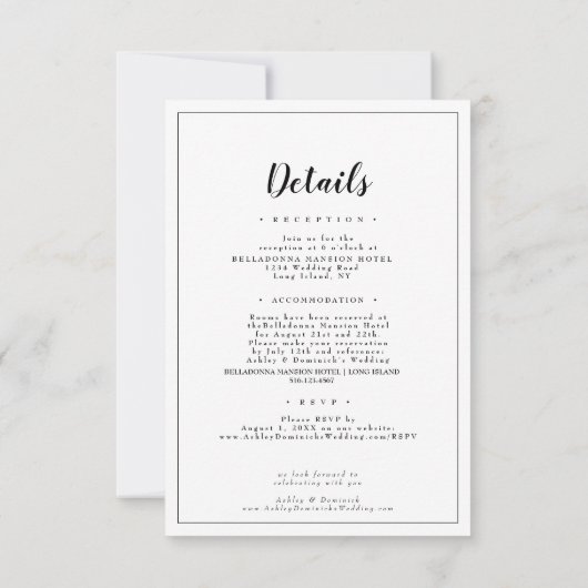 Elegant in einer Hochzeit Schwarzes Skript begrenz Einladung (Rückseite)