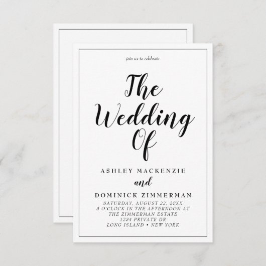 Elegant in einer Hochzeit Schwarzes Skript begrenz Einladung (Vorne/Hinten)