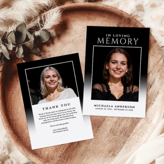 Elegant in Love Memory 2-Foto Beerdigung/Gedenkstä Dankeskarte