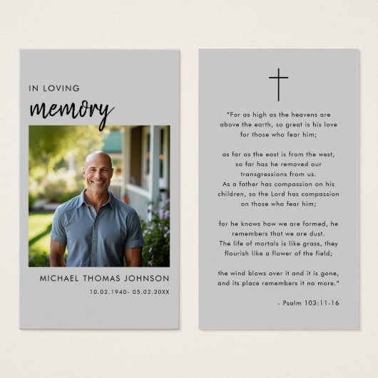 Elegant in Love Memory Beerdigung Foto Gebet Karte (Vorne & Hinten)