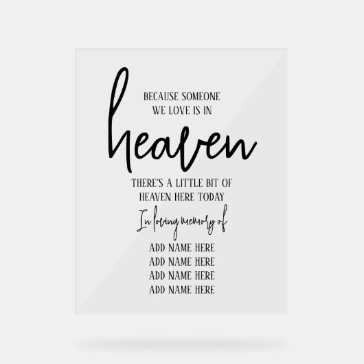 Elegant in Love Memory Einfache Hochzeit Acrylschild (Vorderseite)