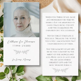 Elegant In Loving Memory Floral Photo Prayer Card Visitenkarte