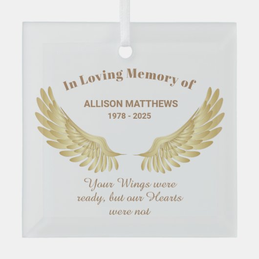 Elegant in Loving Memory Wings Memorial Ornament Aus Glas (Vorderseite)