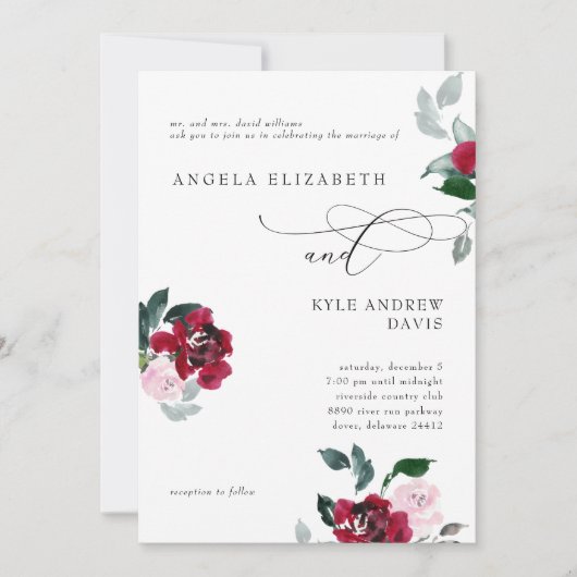 Elegant in Red Bride Eltern Hochzeit Einladung (Vorderseite)