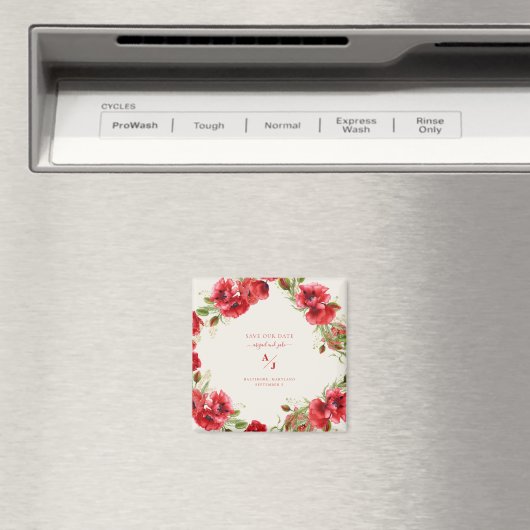 Elegant in Red Cream Wedding Rettete unser Datum Magnet (In Situ (Geschirrspüler))