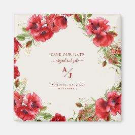 Elegant in Red Cream Wedding Rettete unser Datum Magnet