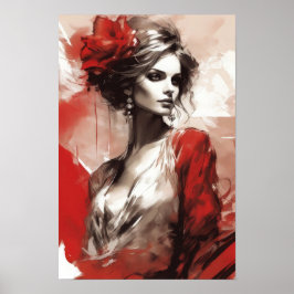 Elegant in Rot: Modefrau Portrait Moderne Kunst Poster