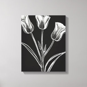 Elegant in Schwarz und Weiß: Drei Tulpen Leinwanddruck
