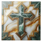 Elegant in Stone Golden Gerahmt Marmorkreuz Fliese (Vorderseite)
