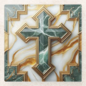 Elegant in Stone Golden Gerahmt Marmorkreuz Glasuntersetzer (Vorderseite)