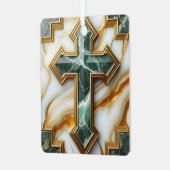 Elegant in Stone Golden Gerahmt Marmorkreuz Ornament Aus Metall (Vorderseite links)