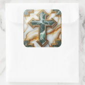Elegant in Stone Golden Gerahmt Marmorkreuz Quadratischer Aufkleber (Tasche)