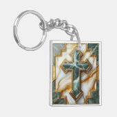 Elegant in Stone Golden Gerahmt Marmorkreuz Schlüsselanhänger (Vorderseite links)