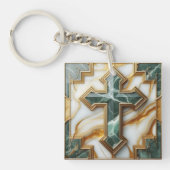 Elegant in Stone Golden Gerahmt Marmorkreuz Schlüsselanhänger (Vorderseite)