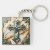 Elegant in Stone Golden Gerahmt Marmorkreuz Schlüsselanhänger (Rückseite)