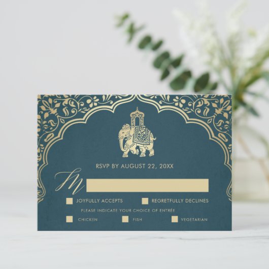 Elegant Indian Ganesha Wedding RSVP Card Gold (Stehend Vorderseite)