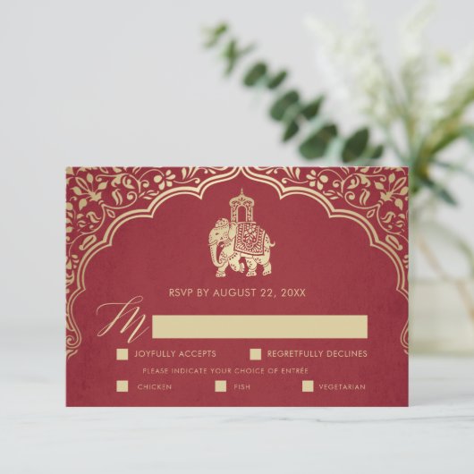 Elegant Indian Ganesha Wedding RSVP Card Gold (Stehend Vorderseite)