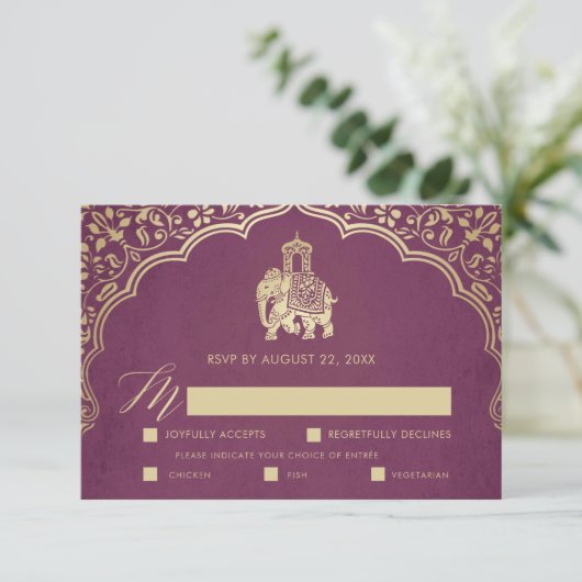 Elegant Indian Ganesha Wedding RSVP Card Gold (Stehend Vorderseite)