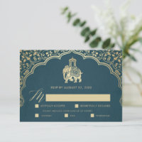 Elegant Indian Ganesha Wedding RSVP Card Gold