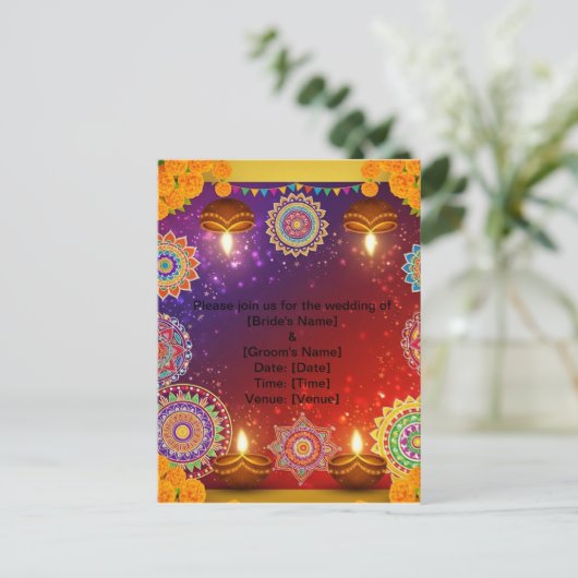 Elegant Indian Save the Date Postcard Postkarte (Stehend Vorderseite)