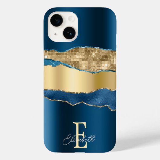 Elegant Indigo Blue Agate Gold Sequins Case-Mate iPhone Hülle (Rückseite)