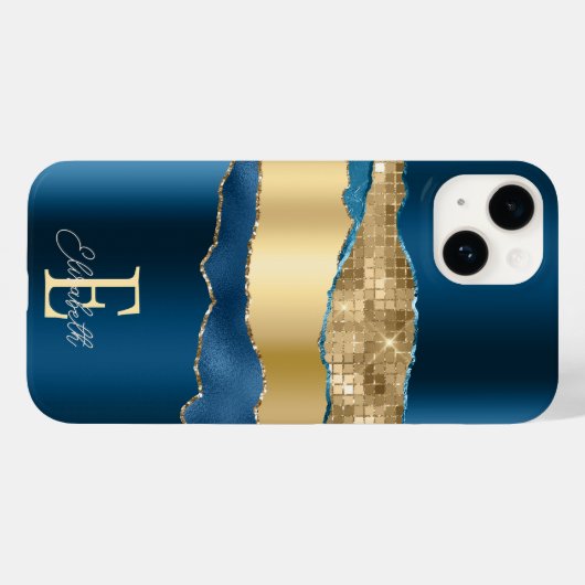 Elegant Indigo Blue Agate Gold Sequins Case-Mate iPhone Hülle (Rückseite (Horizontal))