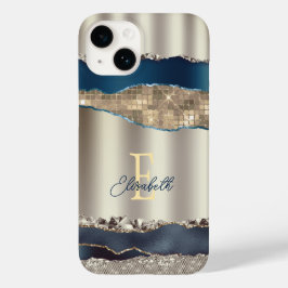 Elegant Indigo Blue Agate Sequins Case-Mate iPhone 14 Hülle