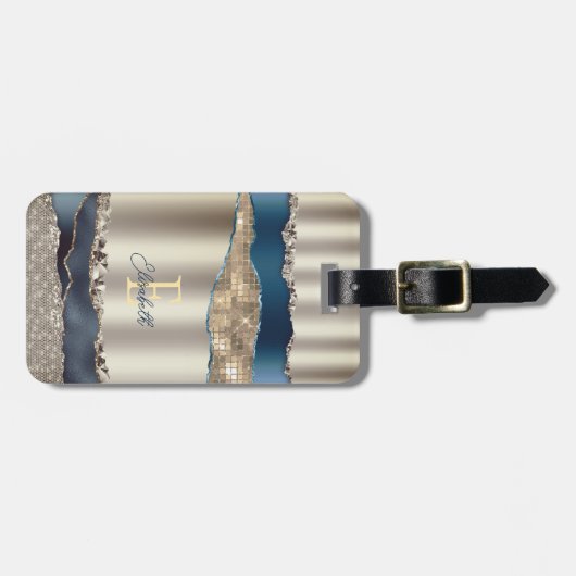 Elegant Indigo Blue Agate Sequins Gepäckanhänger (Vorderseite horizontal)