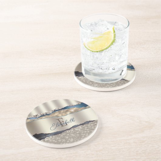 Elegant Indigo Blue Agate Sequins Getränkeuntersetzer (Seite)