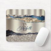 Elegant Indigo Blue Agate Sequins Mousepad (Mit Mouse)