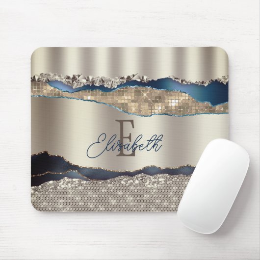 Elegant Indigo Blue Agate Sequins Mousepad (Mit Mouse)