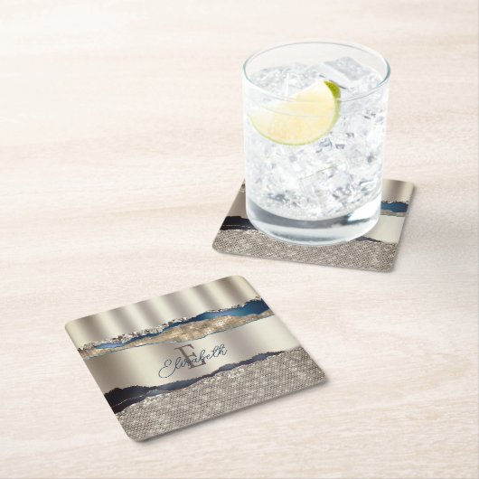 Elegant Indigo Blue Agate Sequins Rechteckiger Pappuntersetzer (Vor Ort)