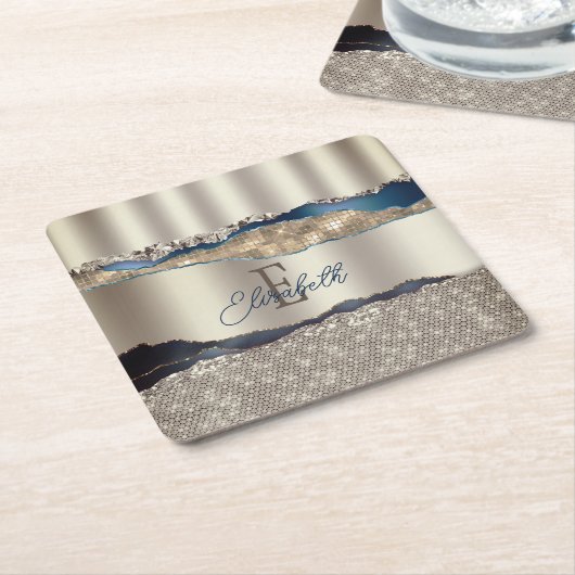 Elegant Indigo Blue Agate Sequins Rechteckiger Pappuntersetzer (angewinkelt)