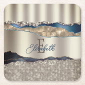 Elegant Indigo Blue Agate Sequins Rechteckiger Pappuntersetzer (Vorderseite)