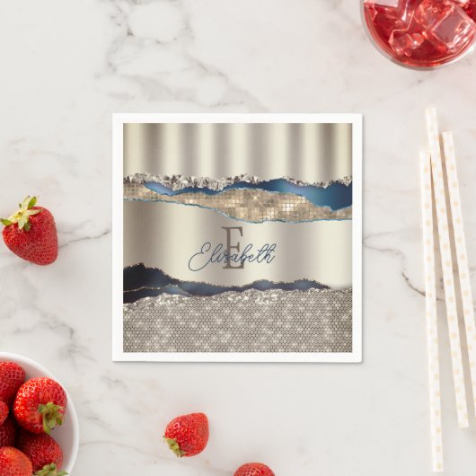 Elegant Indigo Blue Agate Sequins Serviette (Beispiel)