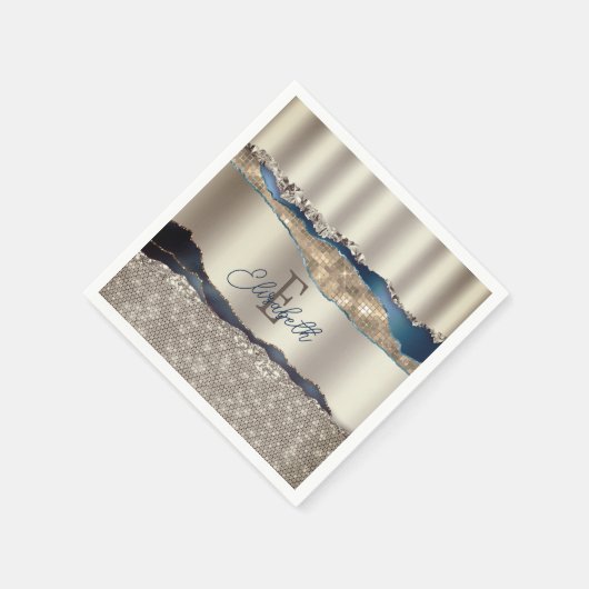 Elegant Indigo Blue Agate Sequins Serviette (Ecke)