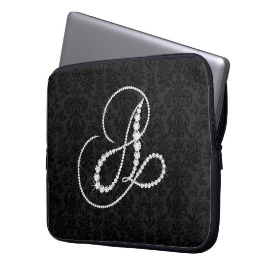 Elegant Initial A Sparkling Diamonds-Monogram Laptopschutzhülle (Vorderseite Links)