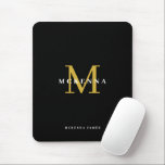 Elegant Initial Chic Black Gold Monogram Mousepad<br><div class="desc">This black and gold logo is designed for a polished, corporate look. A centered initial creates a clear monogram, enhanced by a deep black background with metallic gold accents. The name appears in crisp white overlay for strong visibility and contrast. Sleek, modern, and professional, it works equally well for her...</div>