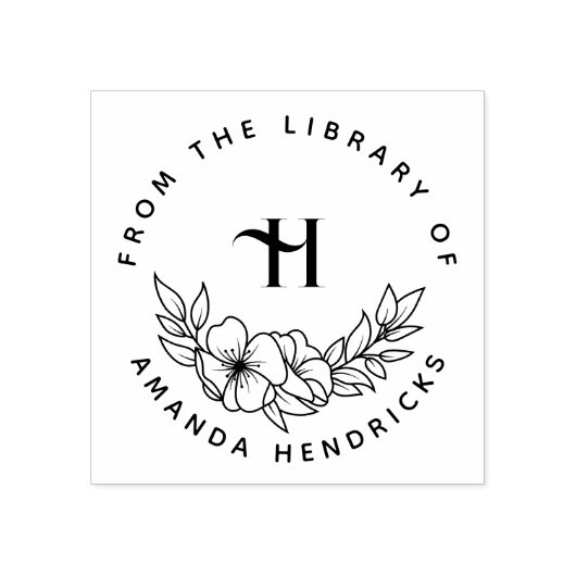 Elegant Initial Flowery Custom Library Book Gummistempel (Prägung)