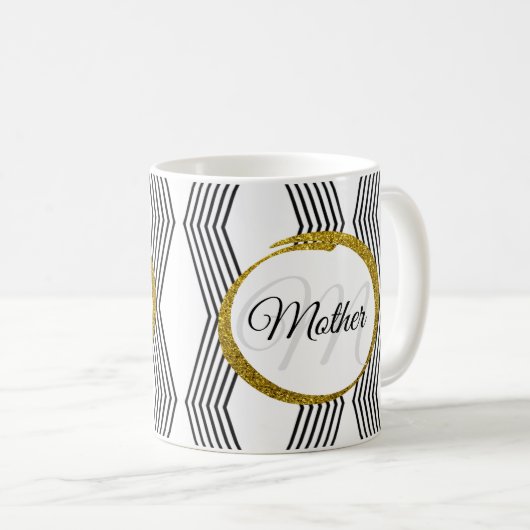 Elegant Initial Letter Monogram Black and White Kaffeetasse (VorderseiteRechts)