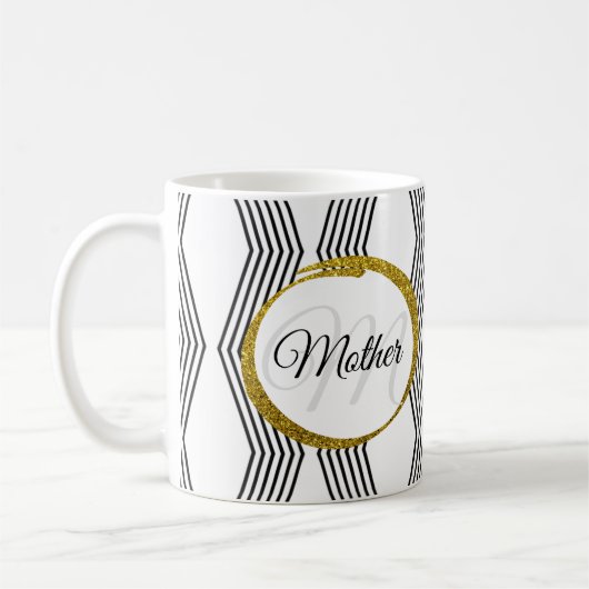 Elegant Initial Letter Monogram Black and White Kaffeetasse (Links)