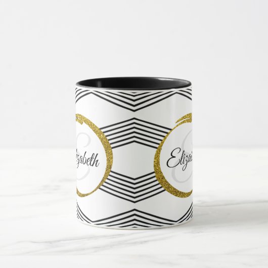 Elegant Initial Letter Monogram | Schwarz und Weiß Tasse (Zentrum)