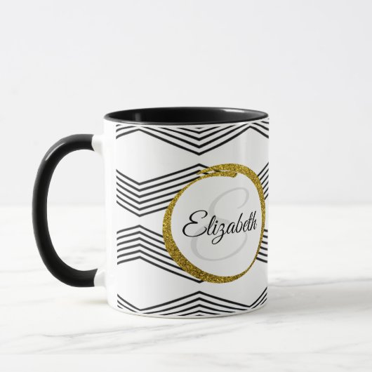 Elegant Initial Letter Monogram | Schwarz und Weiß Tasse (Links)